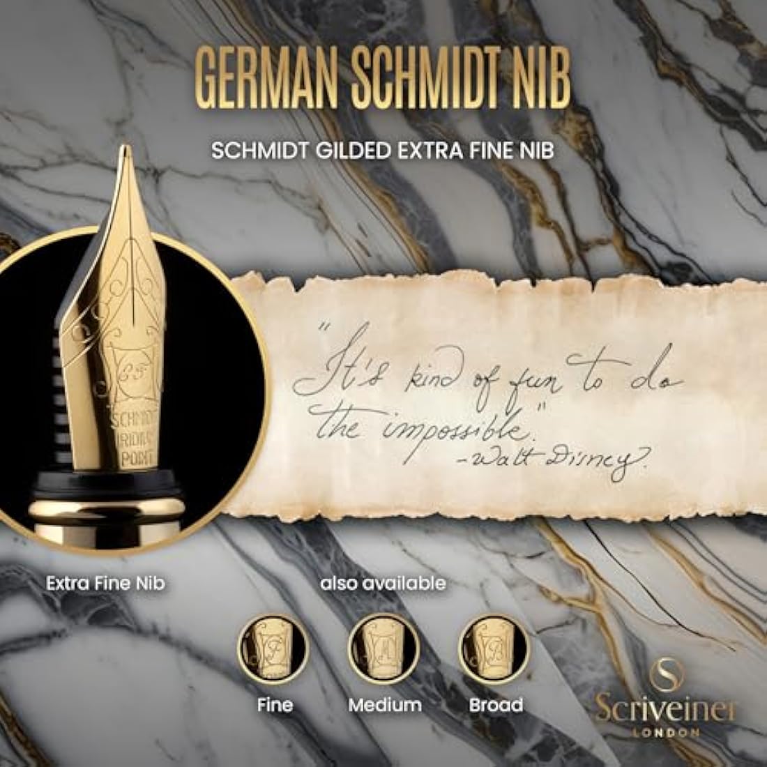 Scriveiner Silver Chrome Fountain Pen - Stunning Luxury Pen, Real Gold Plating, Schmidt Gilded Nib (Extra Fine), Best Pen Gift Set for Men & Women Professional Executive Office Nice Designer Pen