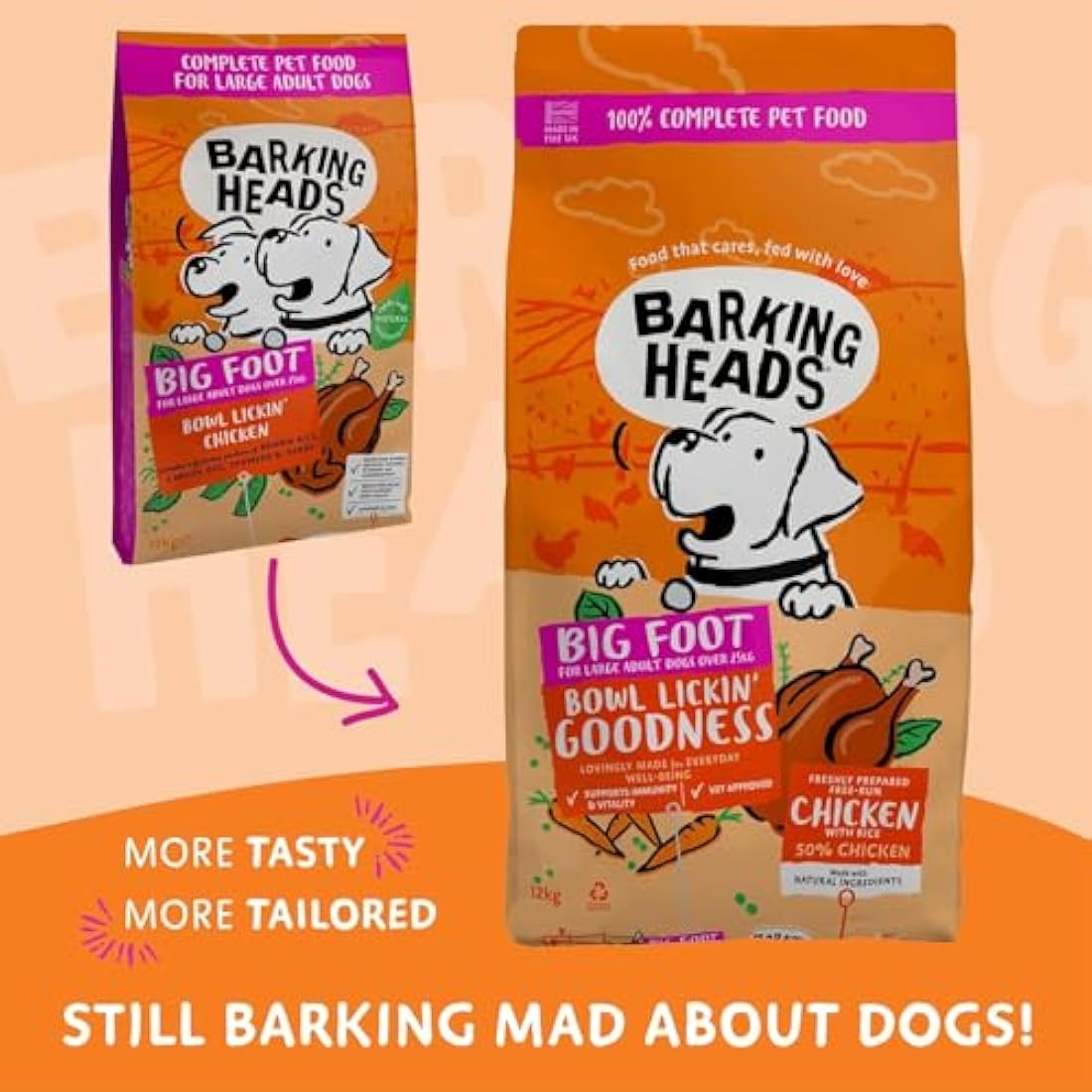 Barking Heads Complete Dry Dog Food 12kg - Adult Big Foot (Large Breed) Bowl Lickin' Goodness Chicken - Natural Everyday Immunity & Vitality - Vet Approved