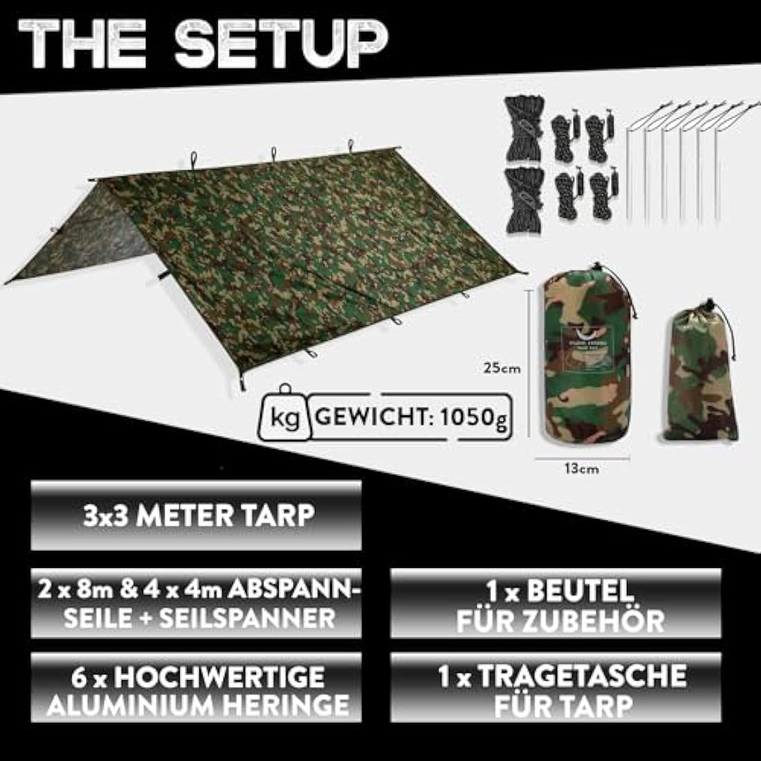 PURE HANG Rain Fly Tent Tarp Hammock 3m x 3m Waterproof Windproof UV Sunshade for Camping Shelter Canopy Camp Gear Outdoor Travel Snow - Lightweight Easy Setup Ripstop Nylon