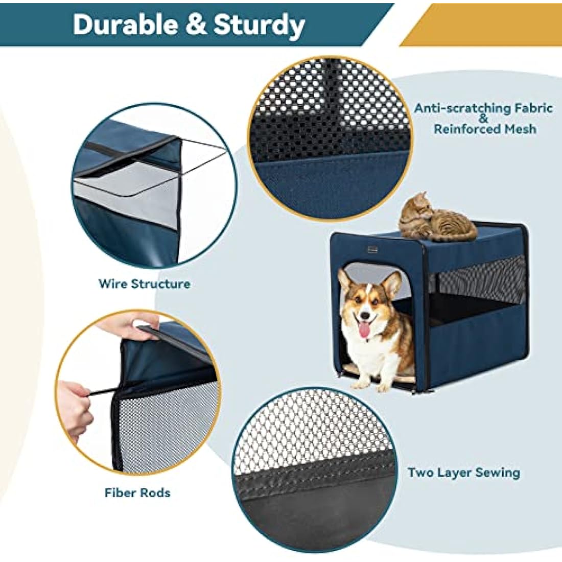 Petsfit Dog Travel Crate,Collapsible Dog Crate, Upgrade Zipper and Strengthen The Seam, to Prevent from Escaping,Soft Dog Crate with Fleece Mat