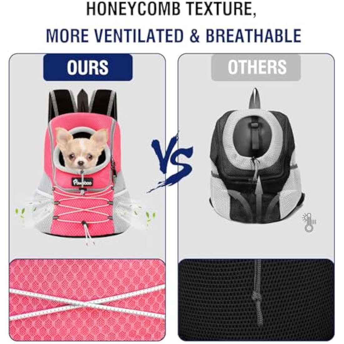 Pawaboo Pet Dog Carrier Backpack, Puppy Dog Travel Front Carrier for Small Medium Dogs Cats, Adjustable Breathable Dog Carrying Backpack with Safety Strips for Hiking, Walking (Pink M Up to 10 lbs)