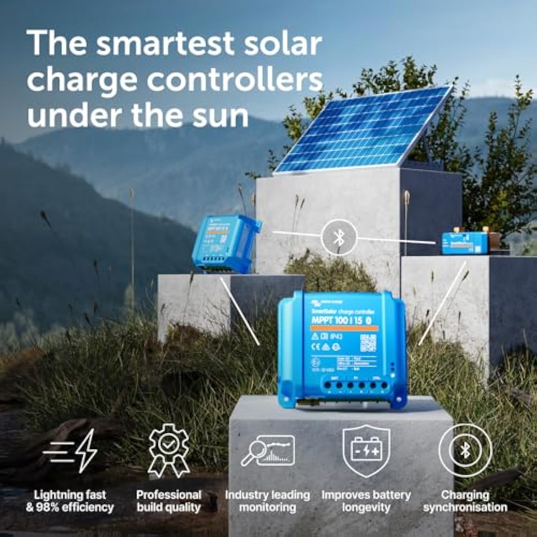 Victron Energy SmartSolar MPPT Solar Charge Controller (Bluetooth) - MPPT Charge Controller for Solar Panels - 100V 15 amp 12/24-Volt