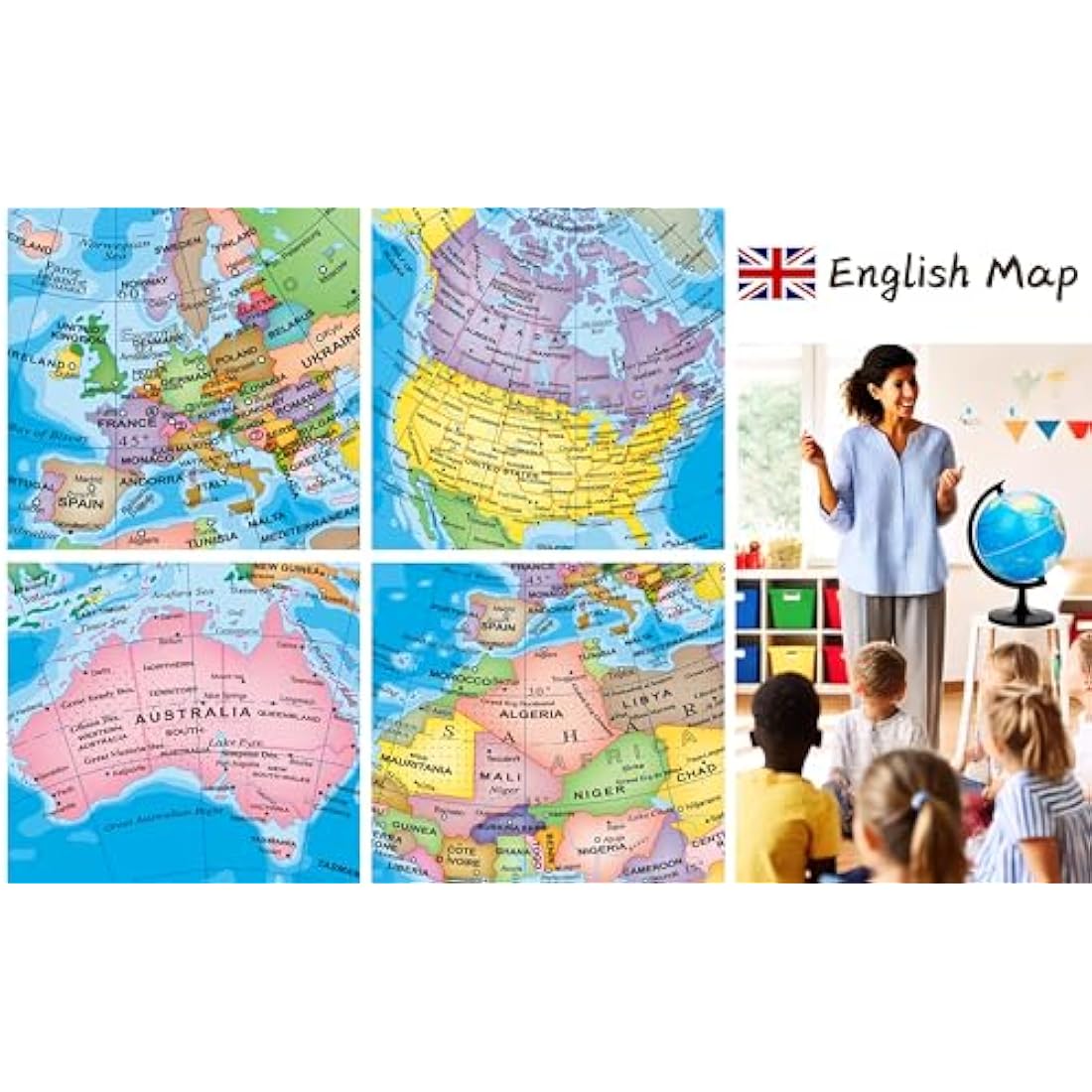 EXERZ 20cm World Globe - Educational Geographic - Political Map - Self Assembled School Globe - 20cm Diameter