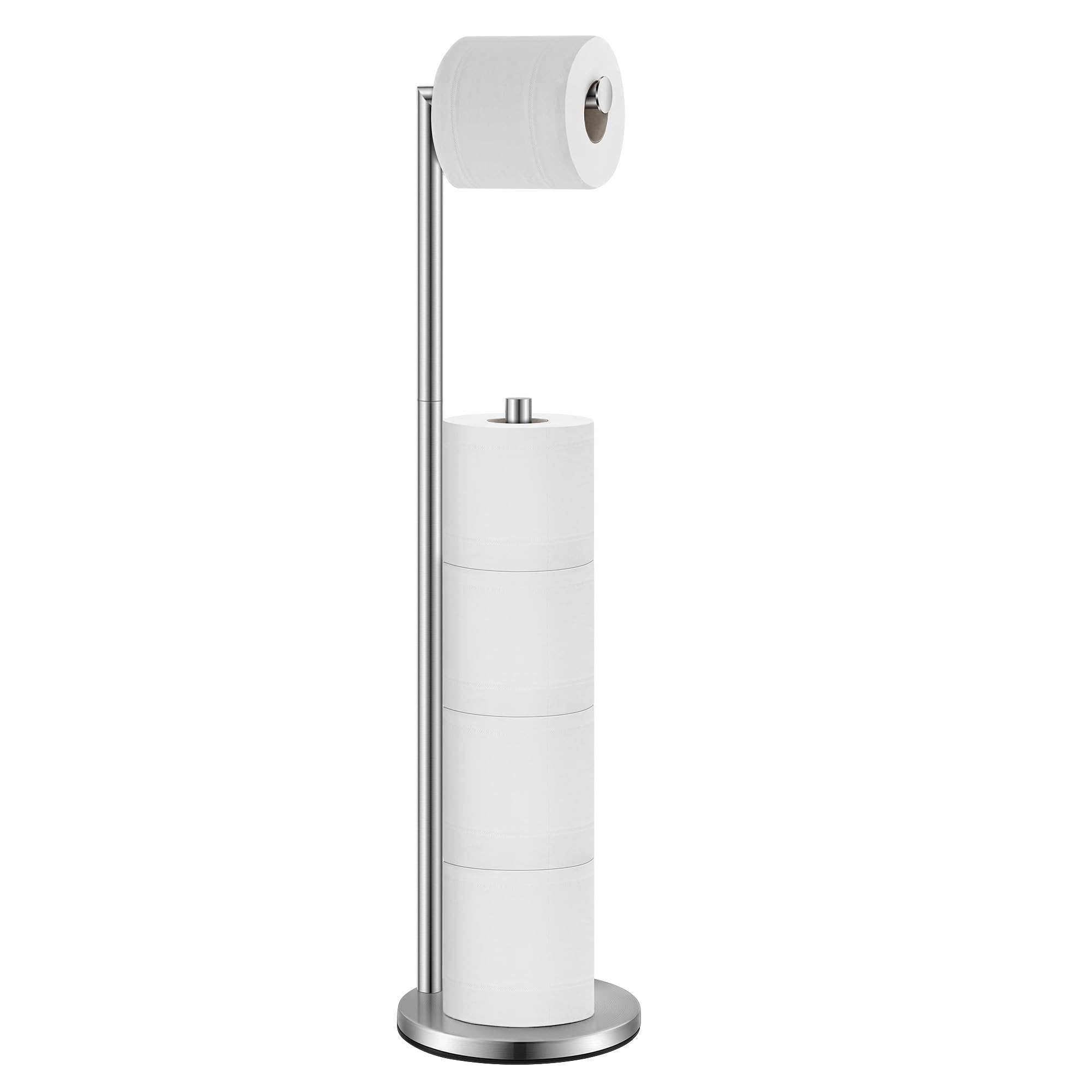 HEETA Toilet Roll Holder Free Standing, Modern Toilet Paper Holder Stainless Steel Bathroom Stand Holds 5 Paper Rolls, Non-Slip and Non-Rust Toilet