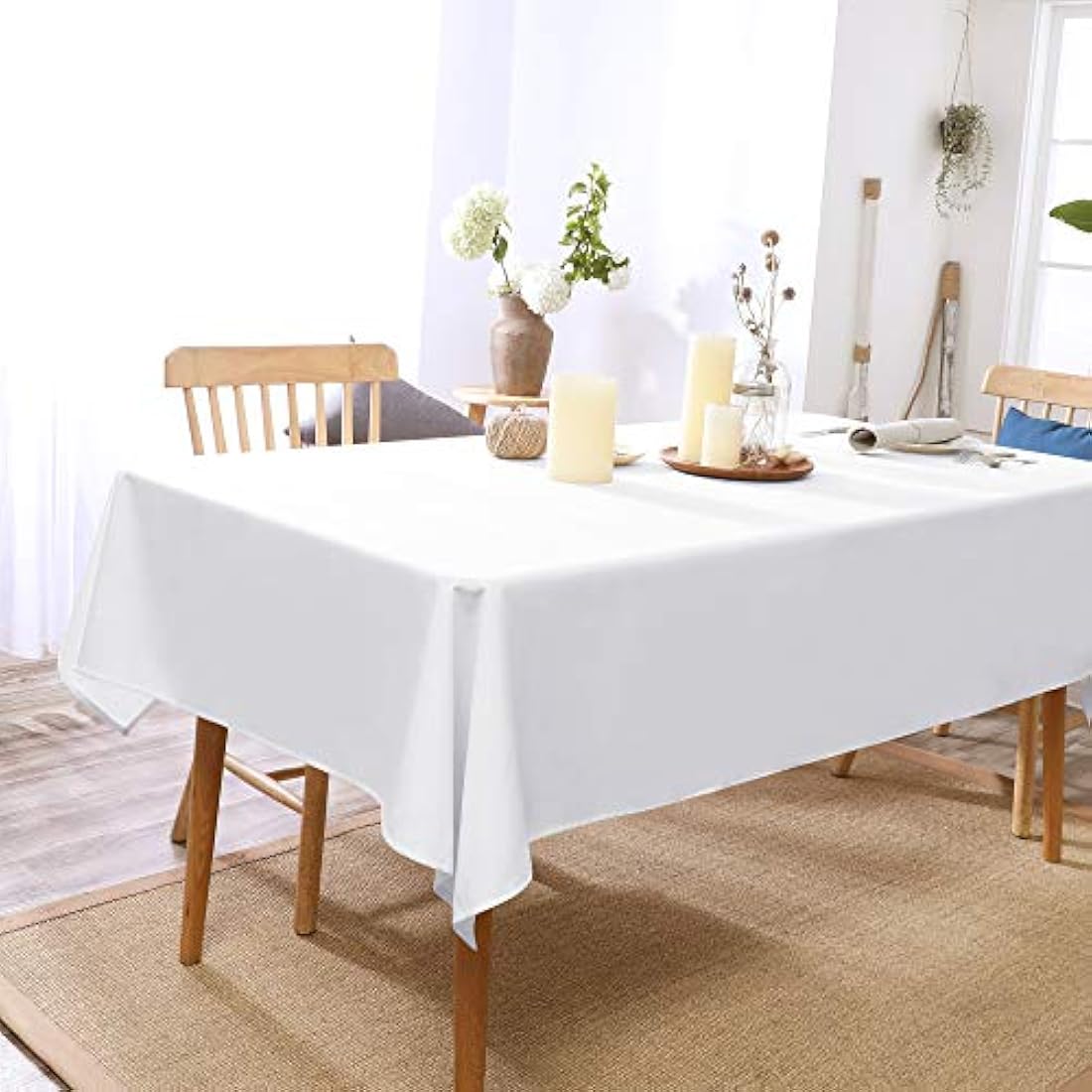 Deconovo Christmas Decorations Home Decorative Oxford Wipeable Tablecloth Rectangle Water Resistant Tablecloth for Party 130x130cm(51x51in) White