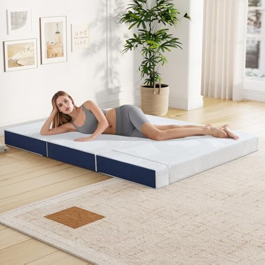 Hiimgo Folding Mattress, 15cm King with Portable Pillow and Storage Bag, Memory Foam Mattress for Travel, Camping, Guest and Home(150x200x15cm)