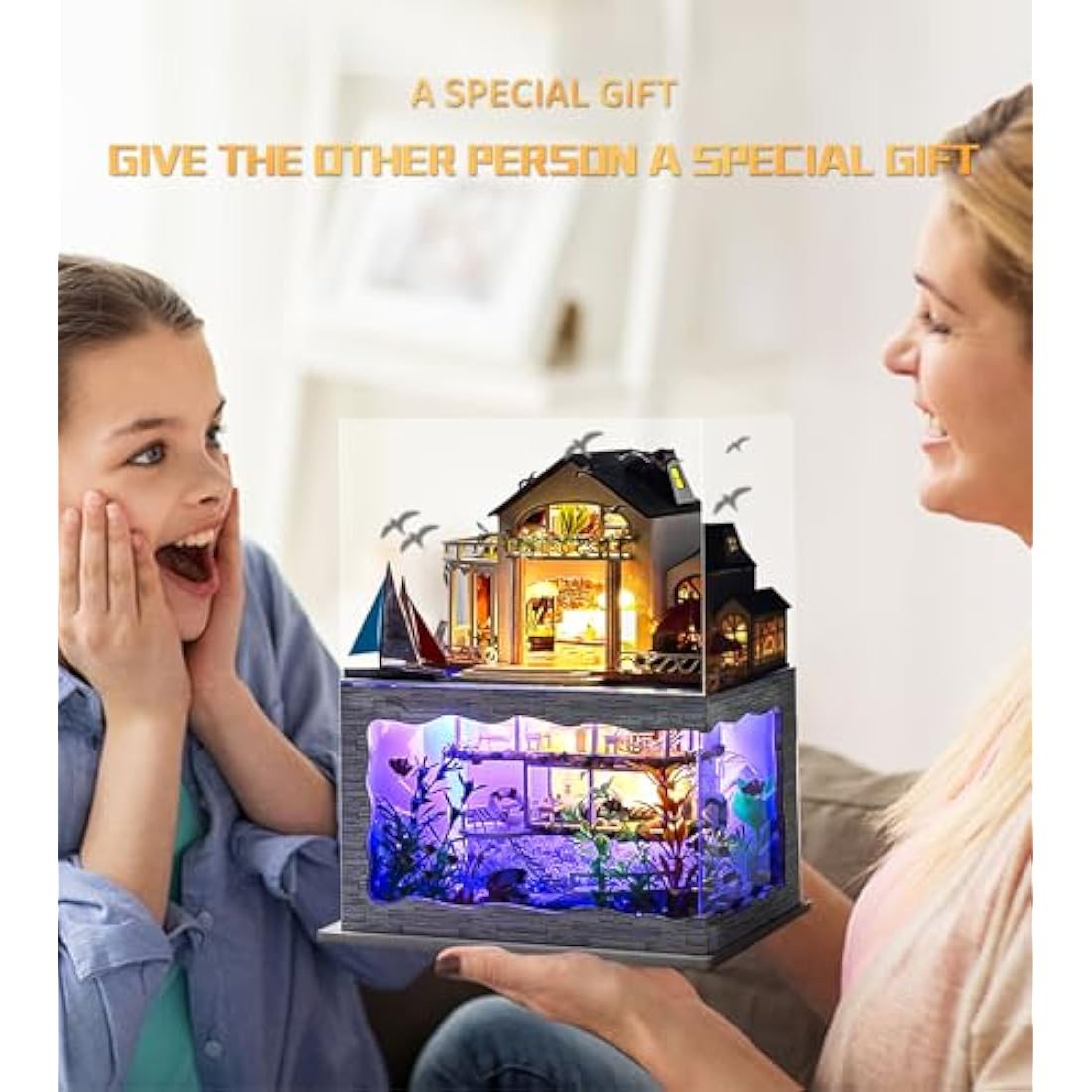Spilay Diy Miniature House Kit, Wooden Dollhouse Kit with Furniture and Music Box, 1:24 Scale Creative Doll House Christmas Birthday Gift for Lovers Boys and Girls (Hawaii Impression)
