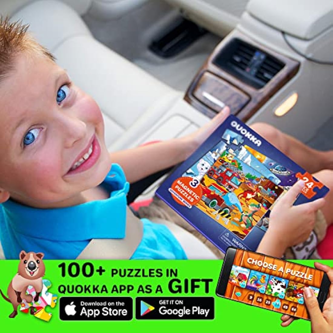 QUOKKA Magnetic Puzzles for 2 3 Year Olds - Travel Games for Kids Age 4 5 - Travel Toys for Toddlers on Plane Car Ride - 24 Pieces Jigsaw Games For 3 yo with Space & Dino - Plane Activities For Kids
