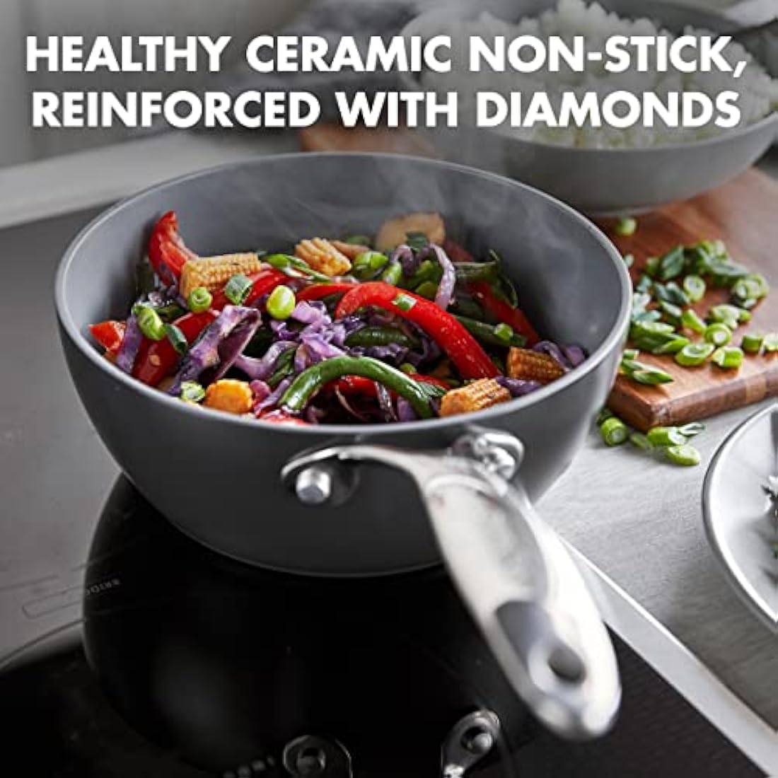GreenPan Valencia Pro Hard Anodised Healthy Ceramic Non-Stick 20 cm / 2 Litre Chef's Pan, PFAS-Free, Induction, Oven Safe, Grey