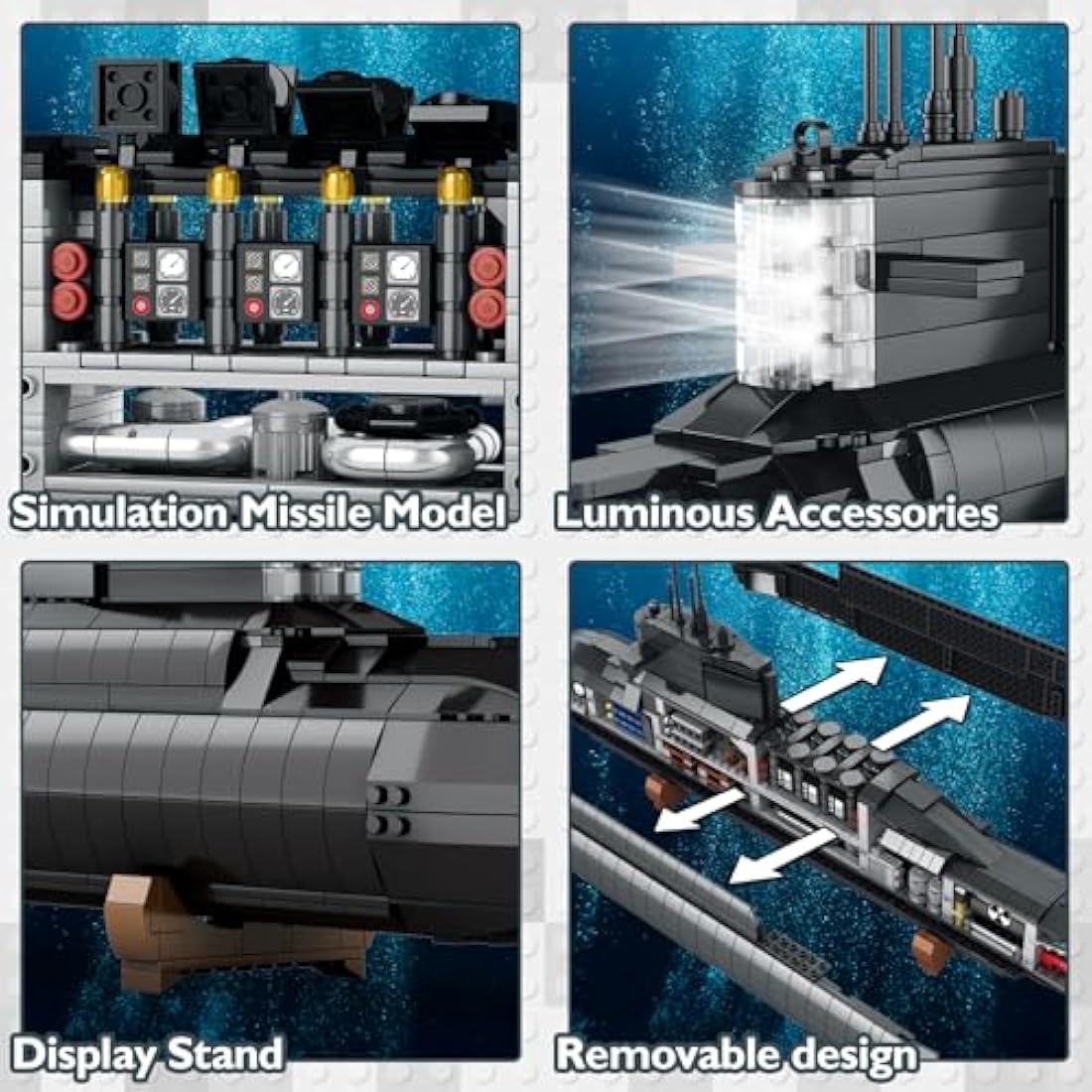JMBricklayer Nuclear Submarine Building Blocks Sets with Lights, Military Type-094 Submarine Model Kits, WW2 Collectible Battleship Construction Toys Decor, Gifts for Adults Boys Teens 14+