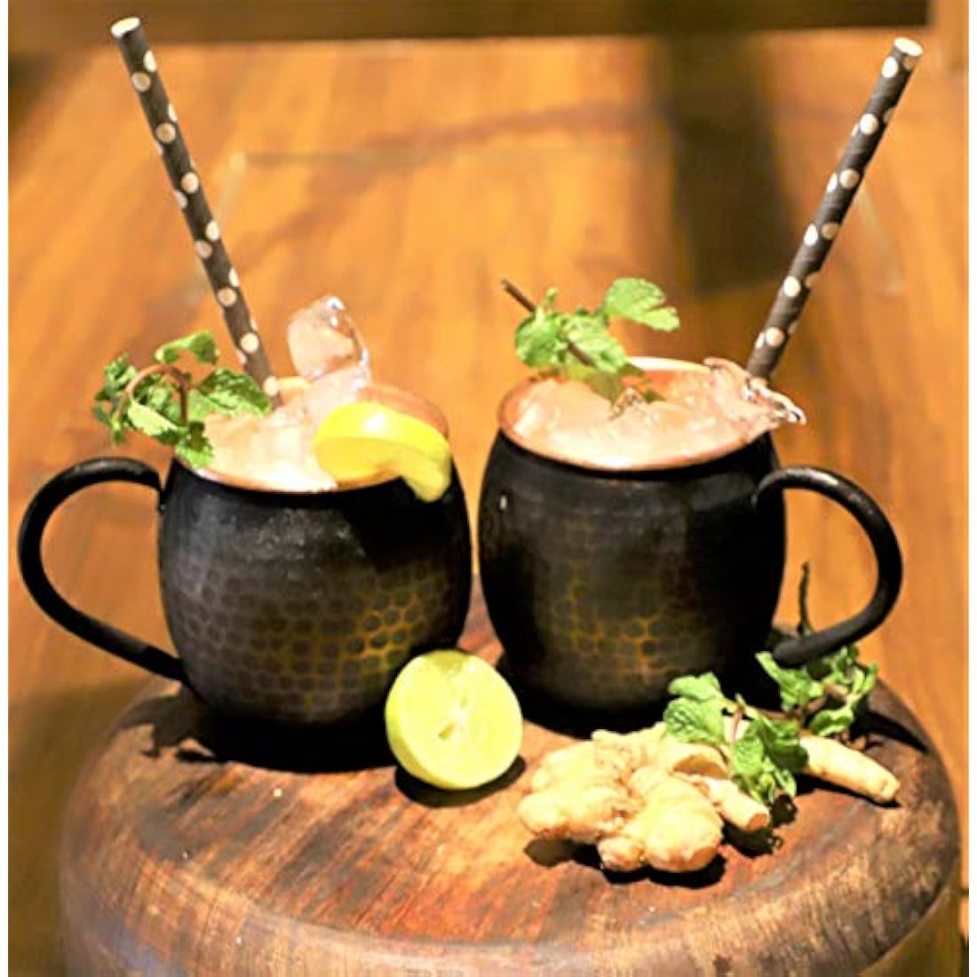 STAGLIFE 16 Oz Black Copper Cups Moscow Mule Mugs Set of 2, Pure Genuine Solid Copper Mugs for Moscow Mules Drinking, Hammered Real Copper Cup Mug Gifts for Men, Unlined