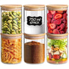 ComSaf 750ml Glass Food Storage Jars Set of 6, Clear Glass Storage Containers with Bamboo Lids, Pantry Organization Jar, Spice, Tea, Coffee and Sugar Container, Small Canister Set for Kitchen