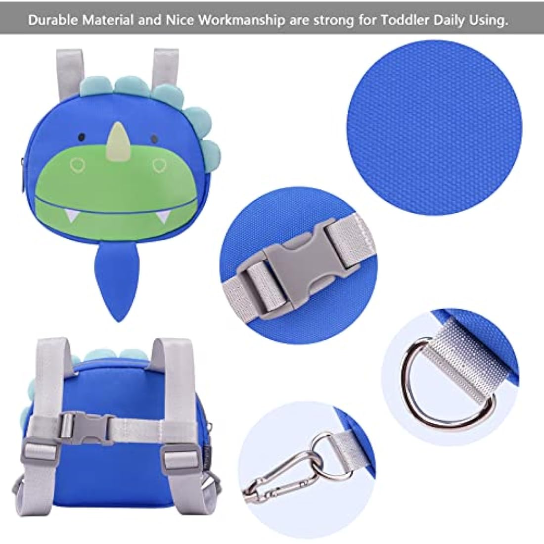 Bebamour Animal Toddler Backpack with Reins Mini Bag with Safety Leash for Children Portable Backpack Rucksack with Safety Harness for Boys and Girls, Blue Dino