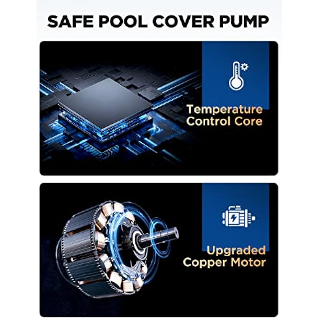 Lnicez 𝟯𝟬𝟬𝟬𝐋／𝐇 Submersible Water Pump, Powerful Portable Water Pump(75W) with 5m Drainage Hose & 7.5m Upgraded Power Cord for Swimming Pools, Fish Tank, Pond,3 Nozzles