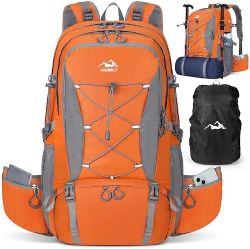 NUBILY Hiking Backpack 50L Waterproof Camping Backpack with Large Shoes Compartment and Wet Pocket Rucksack for Men Women Camping Backpack Lightweight Travel Backpack for Outdoor Sports
