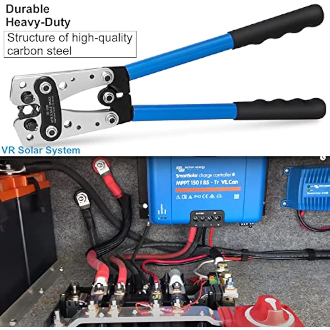 Solsop Battery Cable Crimping Tool Kit for 6-50mm² (AWG 10-1/0) Ewith 60PCS Copper Ring Terminals 8 Sizes Battery Cable Lug Crimper for Heavy Duty Wire Lugs, Battery Terminal, Copper Lugs