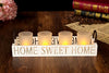 London Boutique Tea Light Candle Holder Set 4 Home Sweet Home with White Wooden Tray in Gift Box (Home Sweet Home set 4)