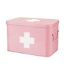 Flexzion Vintage First Aid Kit - 13" Pink Metal Box with Dividers, Removable Tray and White Cross Logo