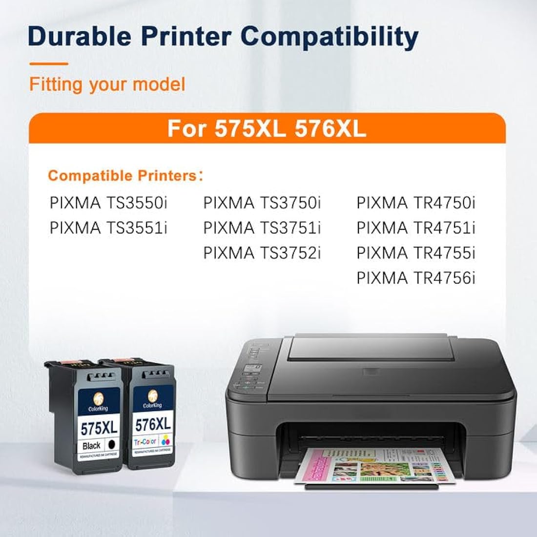 ColorKing PG-575 XL CL-576 XL Replacement for Canon 575 576 Ink Cartridges for Canon for PIXMA TS3550i TS3551i TS3750i TS3751i TS3752i TR4750i TR4751i TR4755i TR4756i (1 Black, 1 Tri-Colour)