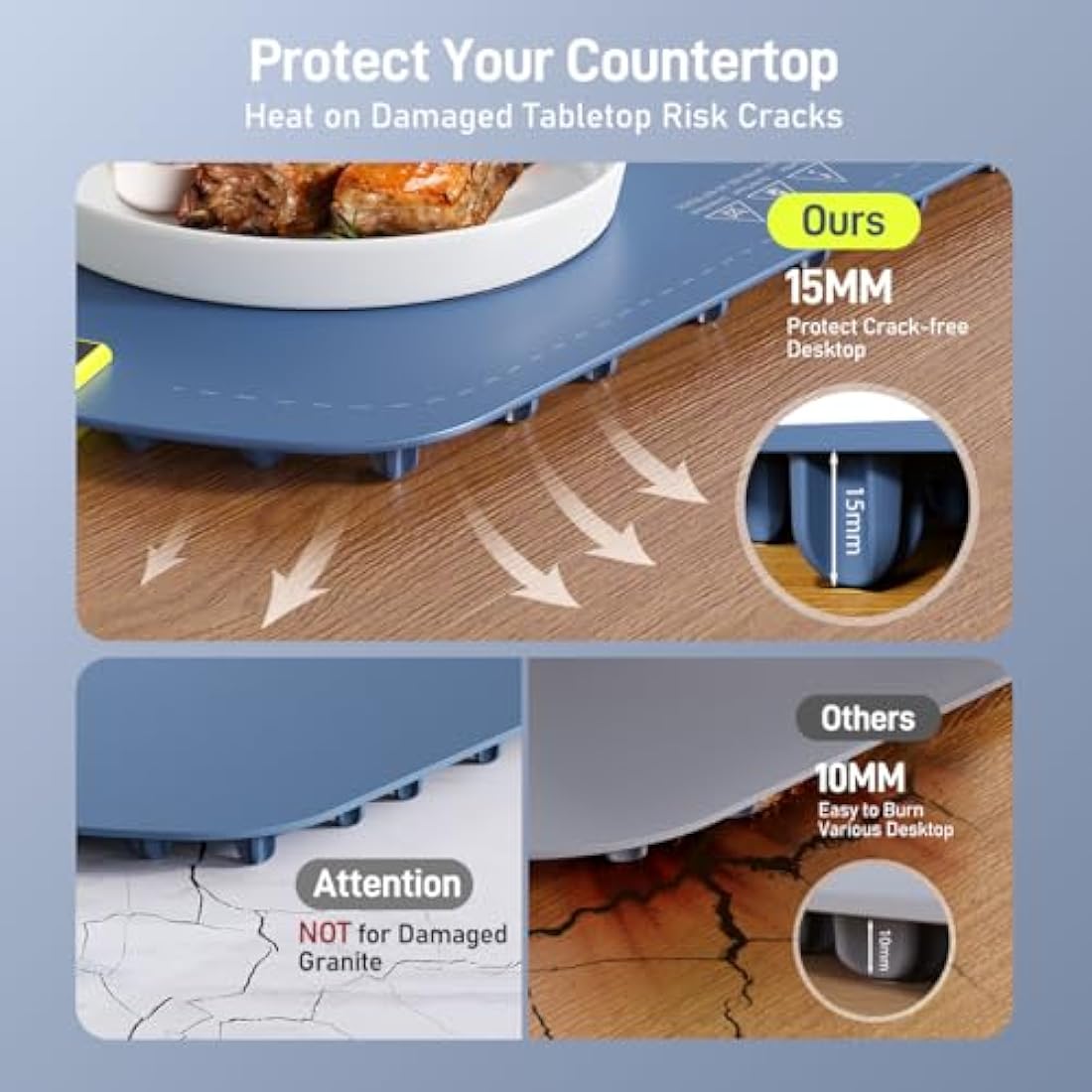 Electric Warming Tray - Upgraded 8 TEMP Setting Food Warming Mat, Full-surface Heat in 5s, 4 Hours Auto-off, Child Safety Lock, Foldable Food Warmers for Buffet Server Party, 65 * 40 * 1.5cm