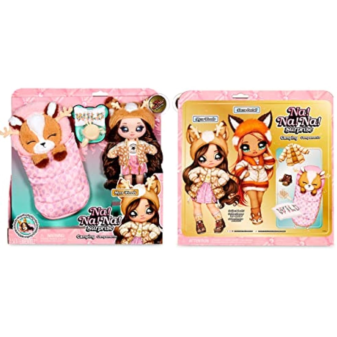 Surprise Camping Series - MYRA WOODS - Deer Inspired Soft Plush Fashion Doll with Brown Hair & Cosy Animal Sleeping Bag - Includes Outfit, Pillow, & Brush - Collectable - For Kids Ages 5+, 28 CM
