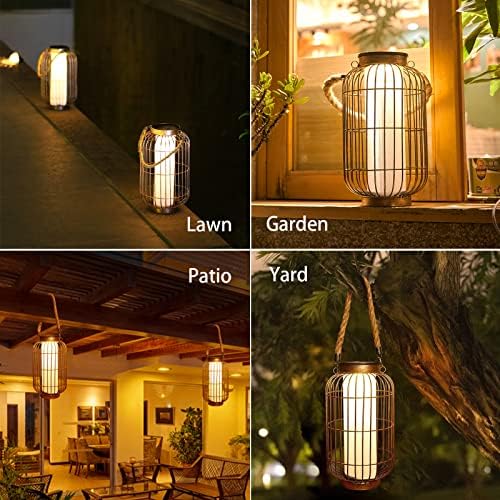 pearlstar Large Solar Powered Lantern Outdoor-Heavy Duty Metal Hanging Lights Decorative Solar Table Lamp Waterproof for Outside Patio Yard Garden Porch Tabletop Decor (Copper)