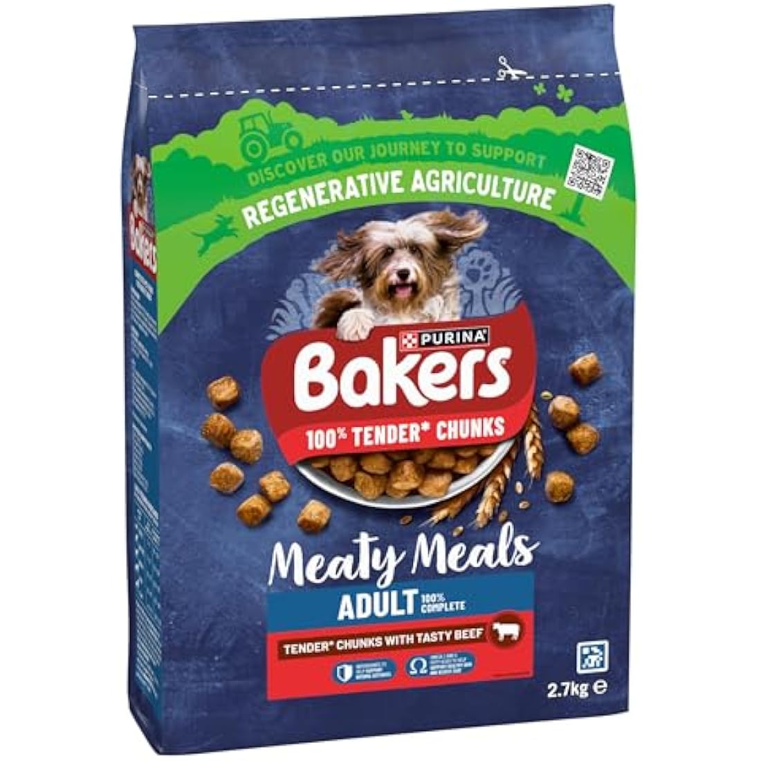 Bakers Meaty Meals Adult Dry Dog Food Beef 2.7kg, Pack of 4