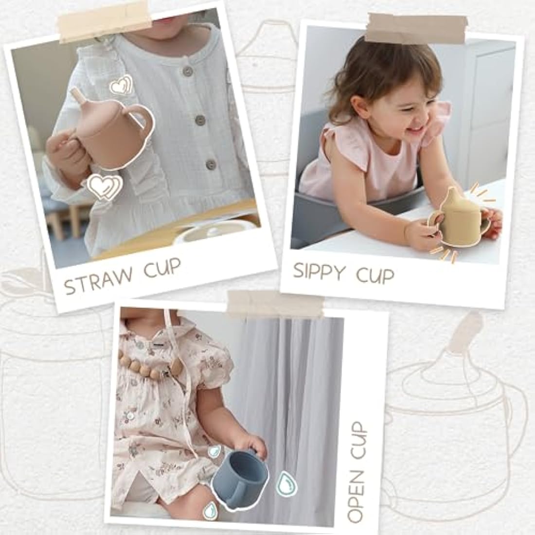 Moonkie Silicone Baby Sippy Cup 6+ Months with 2 Straws (Free Flow & Leak-Proof Valve) | 3 Stage Transition | Baby Water Bottle | BPA Free & Dishwasher Safe | 120ml(Blush)