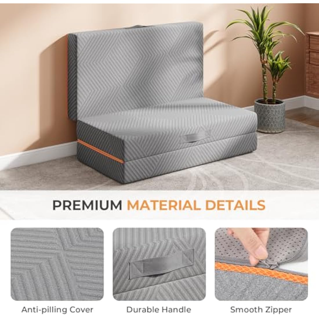 Vesgantti Folding Mattress Single Size 90x190cm, 10CM Gel Memory Foam Foldable Mattress Tri-fold for Travel, Camping, Guest Bed - Grey, CertiPUR-US Certified
