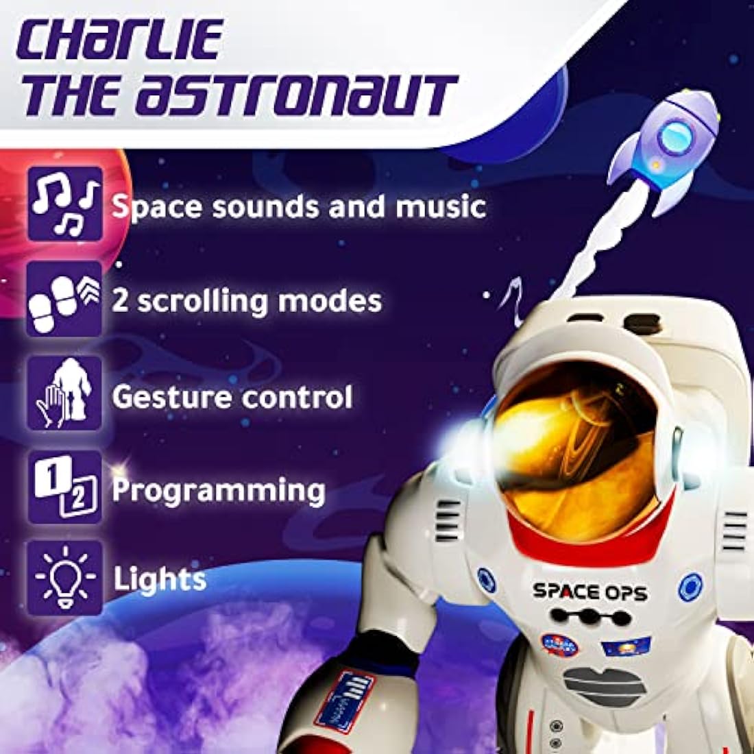 Xtrem Bots - Charlie The Astronaut Robot Toy | Toy Robots | Programmable Up To 200 Actions And Remote Control Robot | Robots For Kids | Boys Toys Age 5 Or Older | 5 Year Old Boy Gifts | Stem