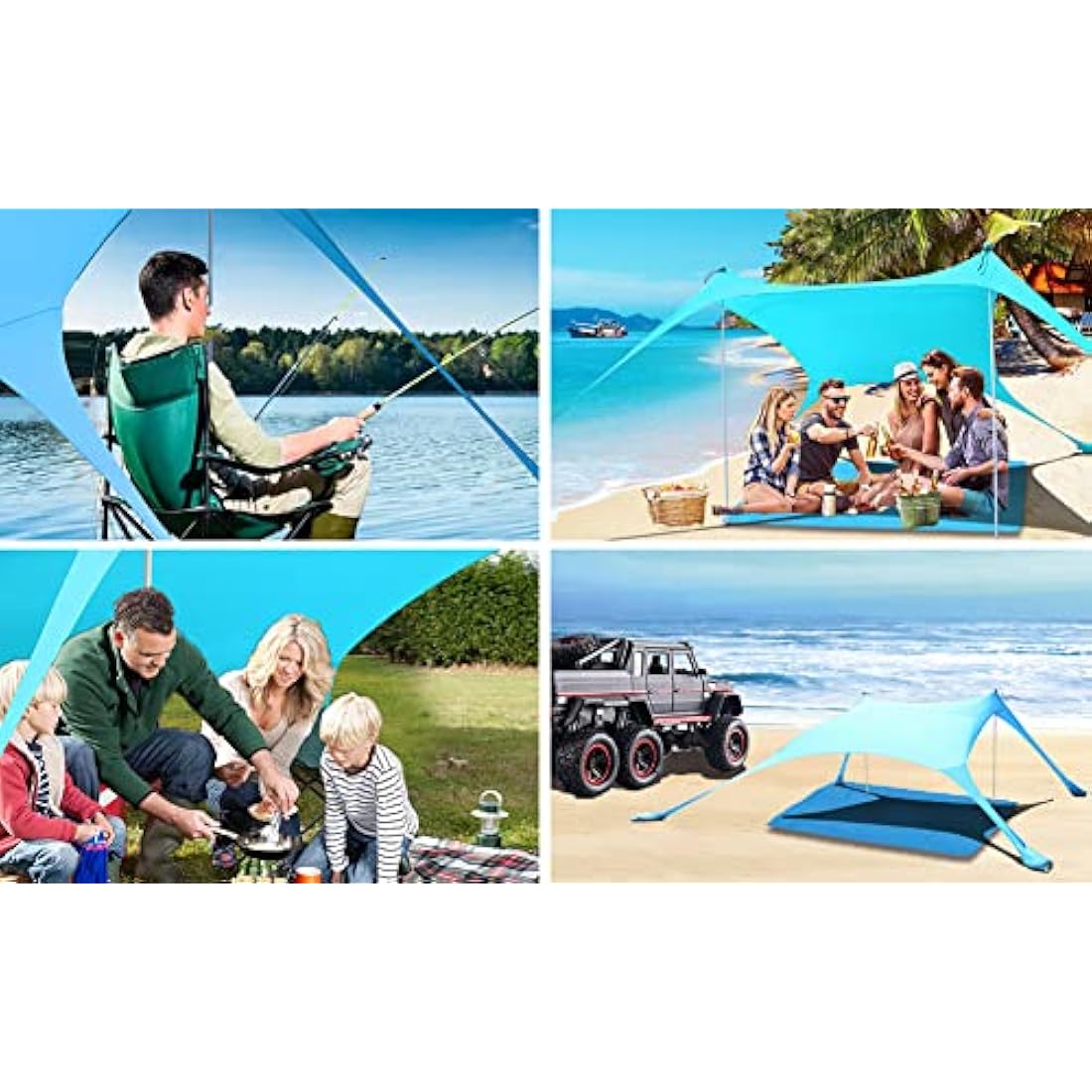 CUUPO 7×7 FT Beach Tent Sun Shelter UPF50+ UV Protection, Outdoor Small Canopy Tent Sun Shade with 2 Poles for Camping, Beach, Fishing, Backyard and Picnics Blue