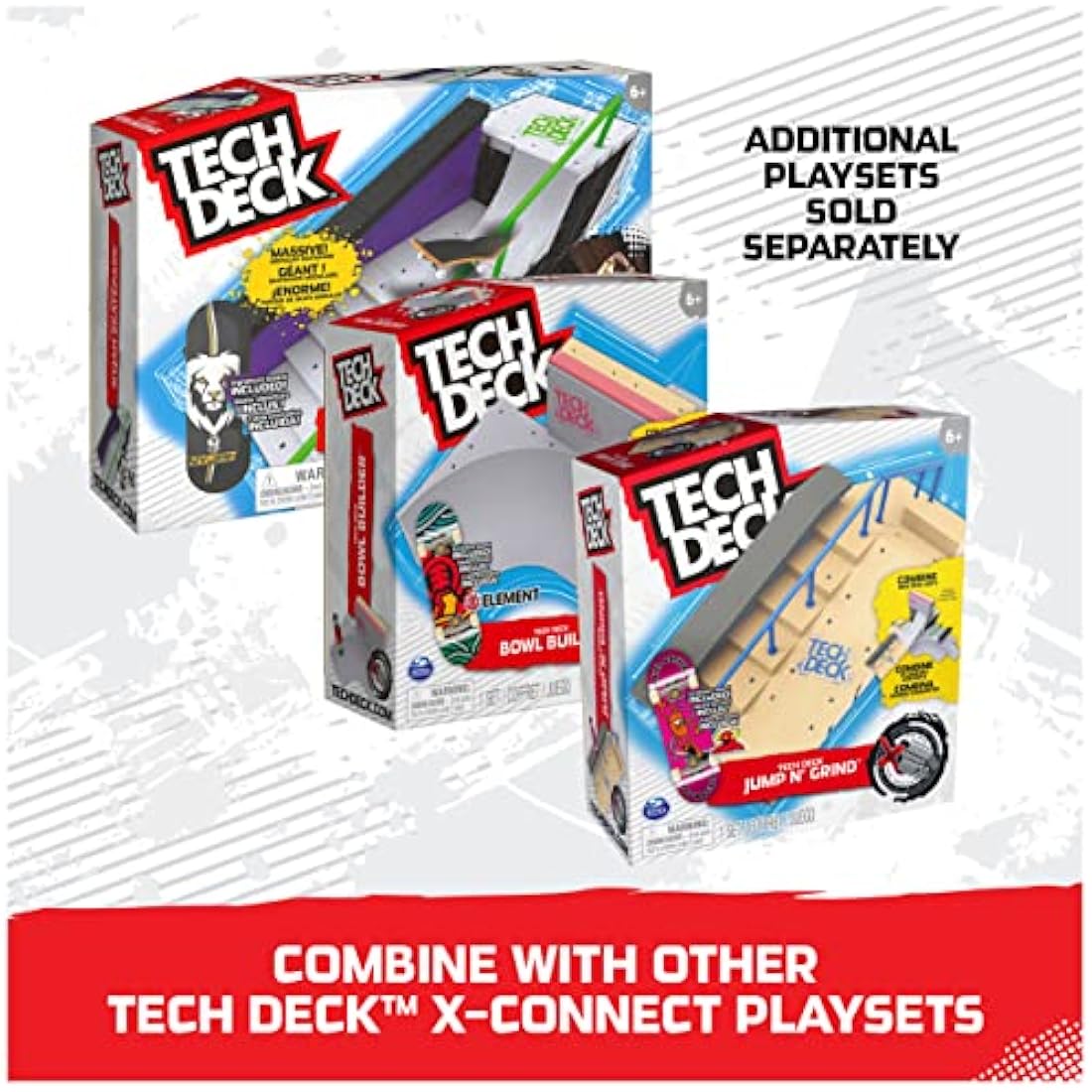 Tech Deck 6062886 Bowl Builder X-Connect Park Creator, Customizable and Buildable Ramp Set with Exclusive Fingerboard, Kids Toy for Ages 6 and up, One Size