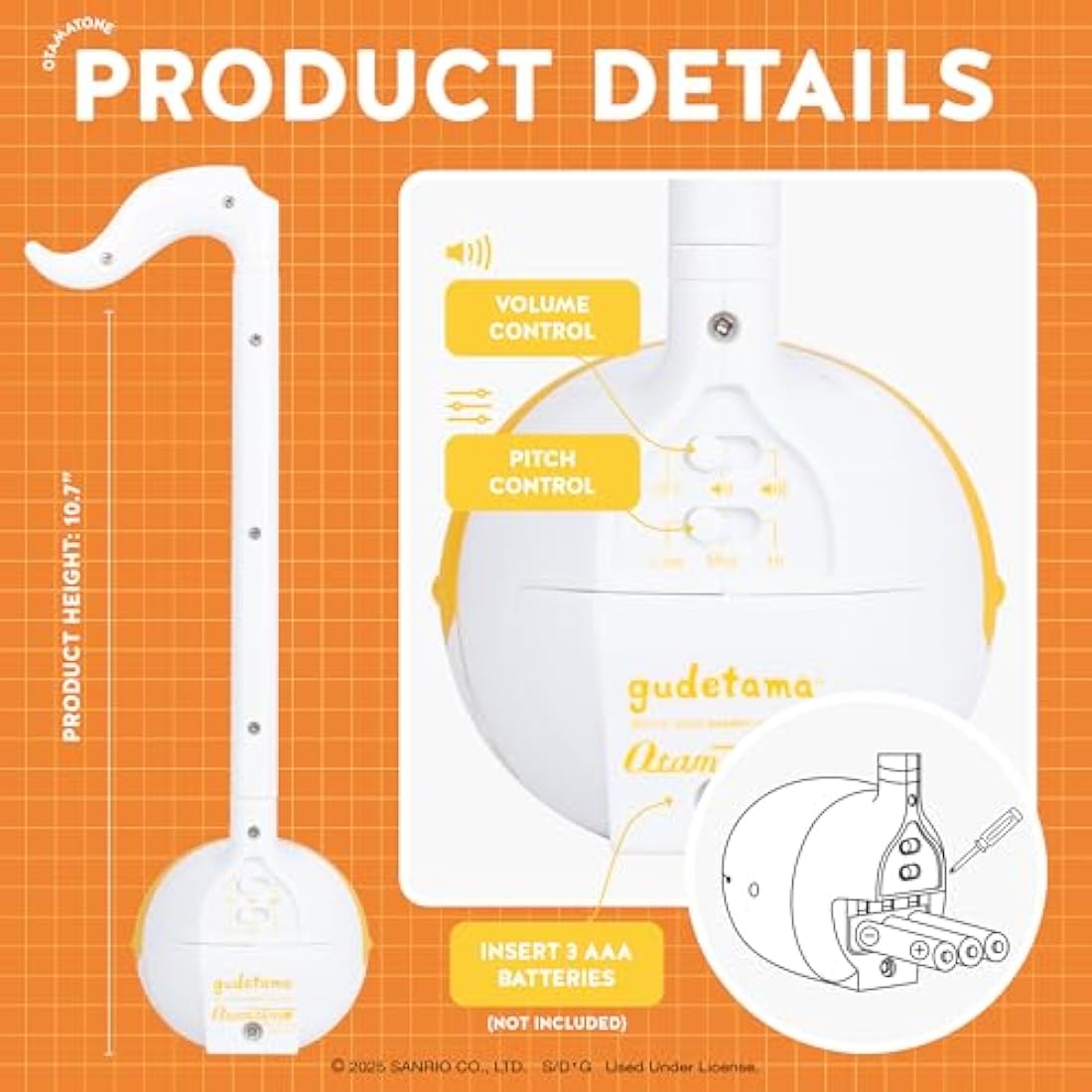 Otamatone Special Edition Sanrio (Gudetama) - Fun Electronic Musical Toy Synthesizer Instrument by Maywa Denki (Official Licensed) [Includes Song Sheet and English Instructions]
