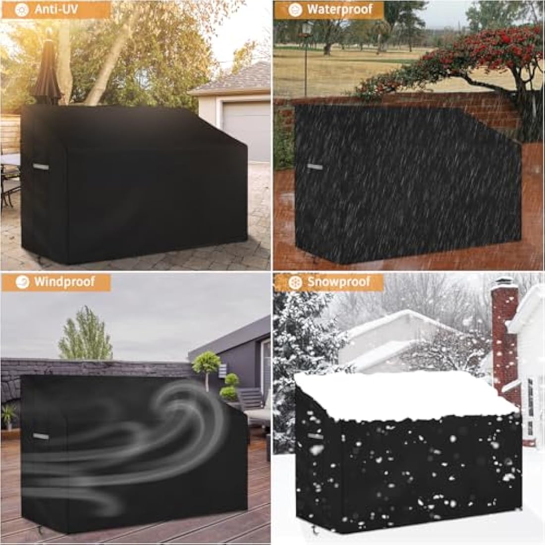 Dokon 3 Seat Garden Bench Covers Waterproof Heavy Duty Oxford Fabric Outdoor Bench Seat Cover with Air Vents Windproof Anti-UV Patio Garden Seat Covers (163x66x63/89cm) - Black