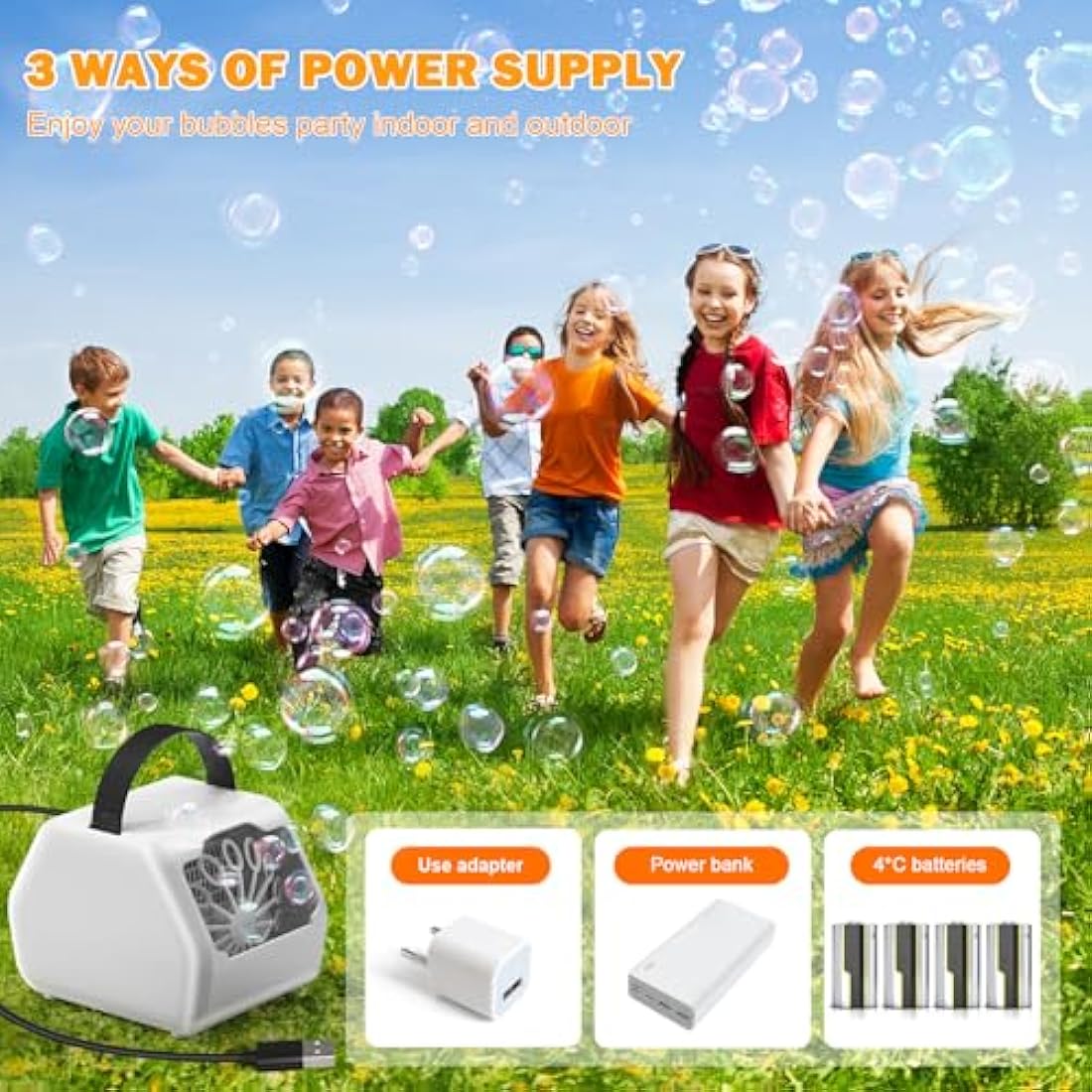 Bubble Machine, Bubble Machine for Kids 16000+ Bubbles/Min with 2 Speeds Portable Bubble Maker, Electric Bubble Blower for Kids Parties, Birthday, Wedding Scene, Camping, Powered by USB or Batteries