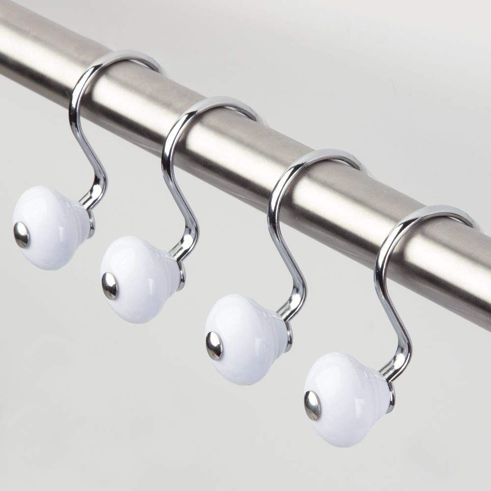 iDesign 75371 Hooks Made of Metal and Plastic, Set of 12 Stylish Curtain Rings for Bathroom and Shower, White/Chrome, Classic