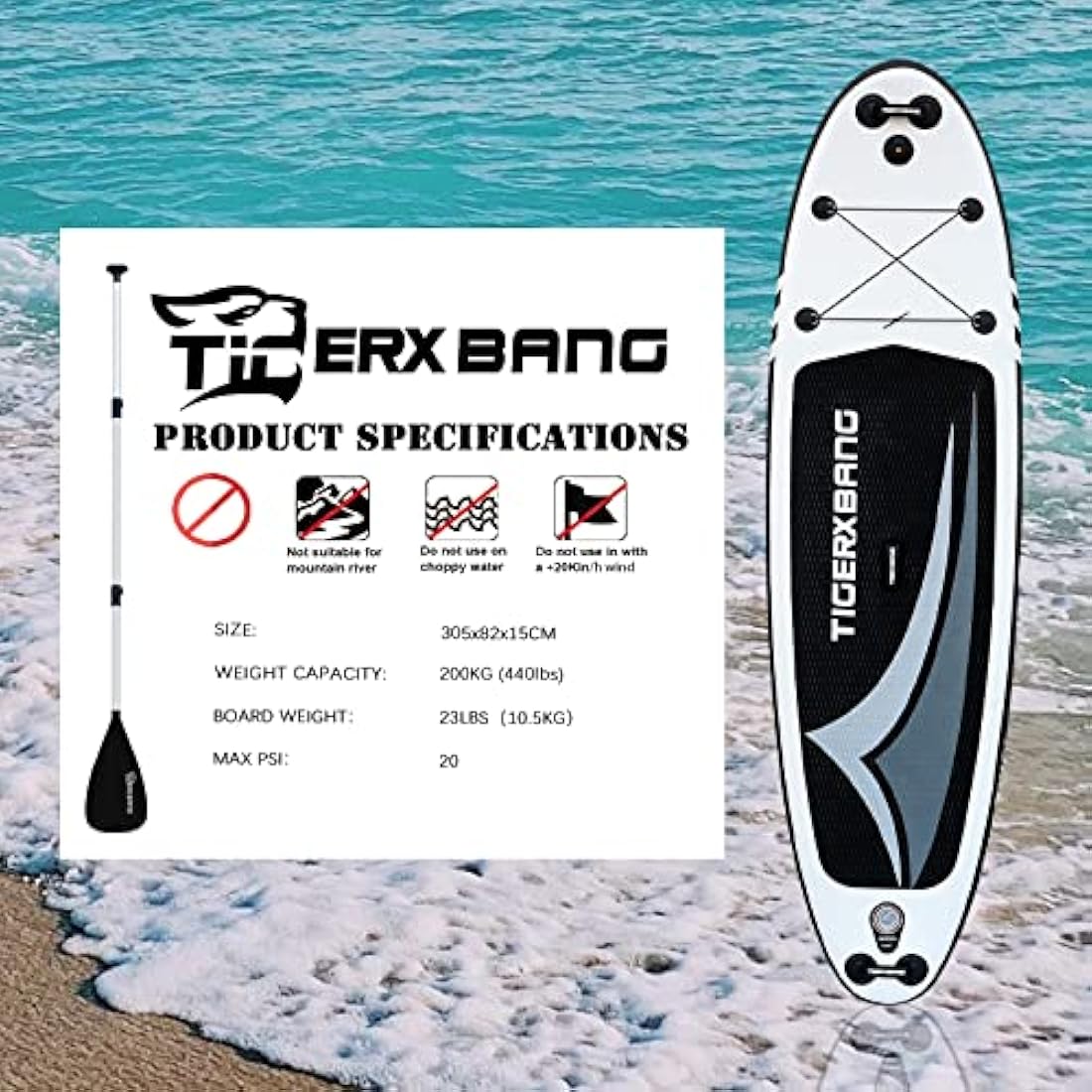 TIGERXBANG Inflatable Stand Up Paddle Board SUP Board with Kayak Seat |320x82x15cm| 305x82x15cm| for Adults/Kids| ISUP PaddleBoarding Complete Kit
