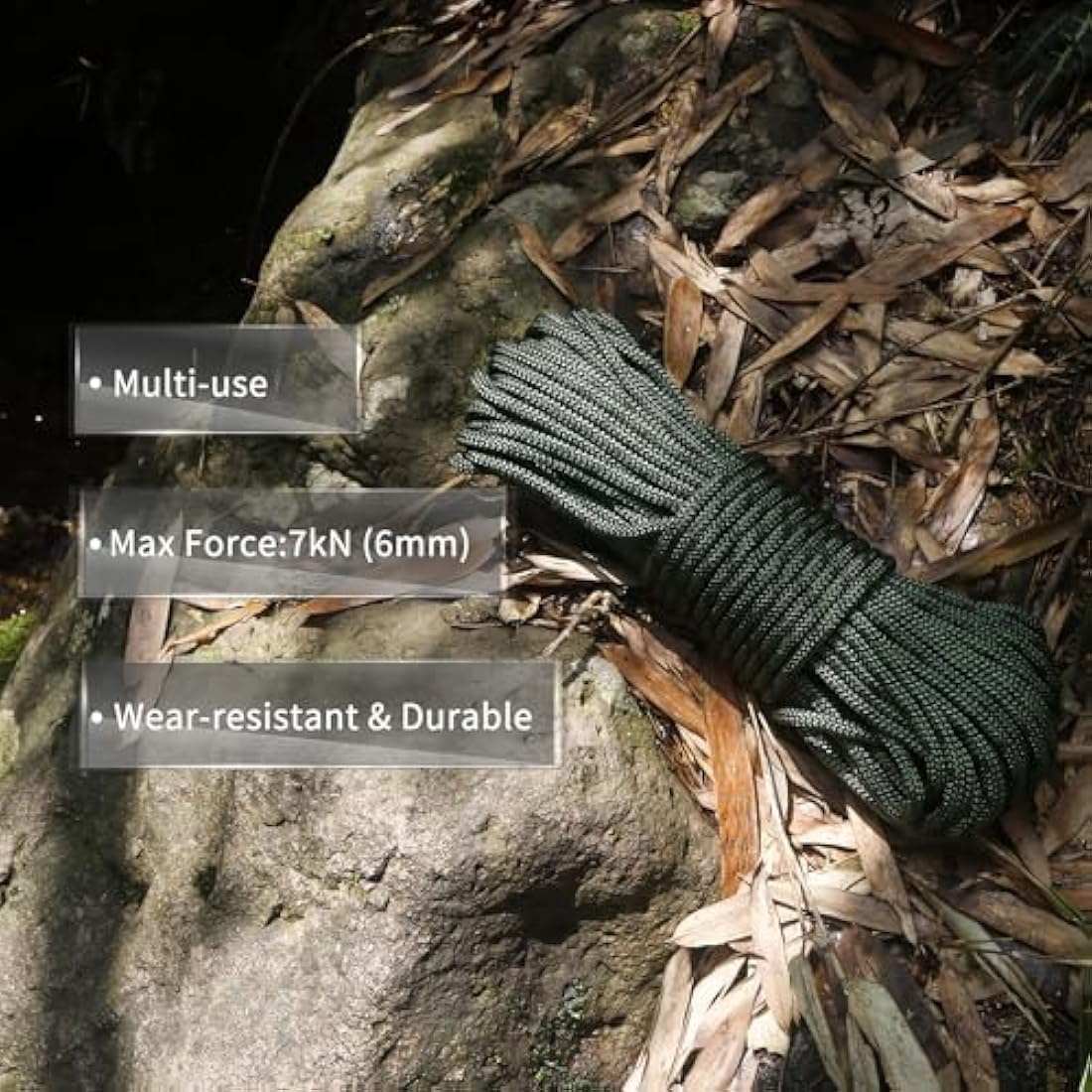 NewDoar Outdoor Rope 6mm Accessory Cord Rope 6M/15M/30M/50M Escape Rope Multifunctional Cord for Magnet Fishing, Hauling Loads Sailboat Dock lines Camping Hiking Hauling Dragginge-ArmyGreen/50M
