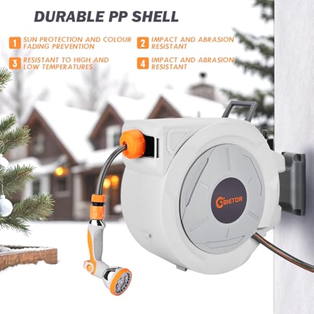 Retractable Garden Hose Reel 20m+2m, Wall Mounted Hose Reel,Heavy Duty Hose Pipe Reel with 10 Pattern Hose Nozzle, Auto Lock and Auto Rewind, Lock at Any Length,180°Swivel Bracket