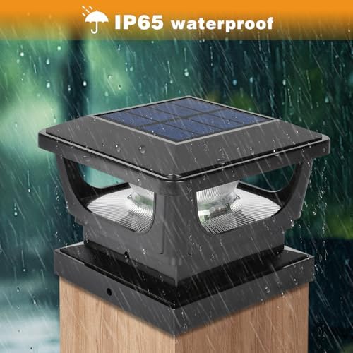GEYUEYA Home Solar Post Lights,Warm White Solar Post Cap Lights Fence Post Lights Outdoor for 3x3 4x4 inch Wooden Posts Deck Cap Garden Yard Decoration-4 Packs