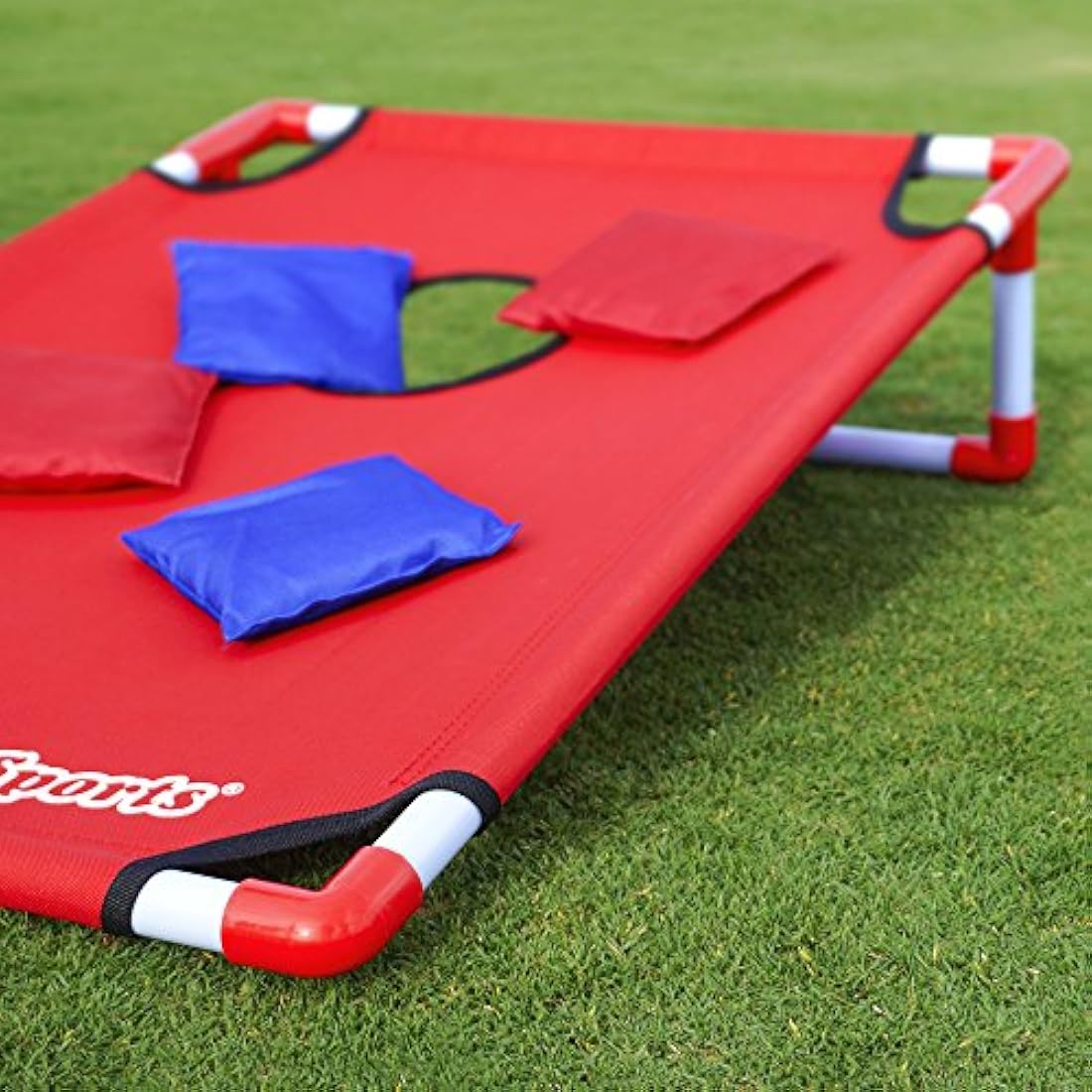 GoSports Portable PVC Framed Cornhole Game Set with 8 Bean Bags & Travel Carrying Case, Red; Blue