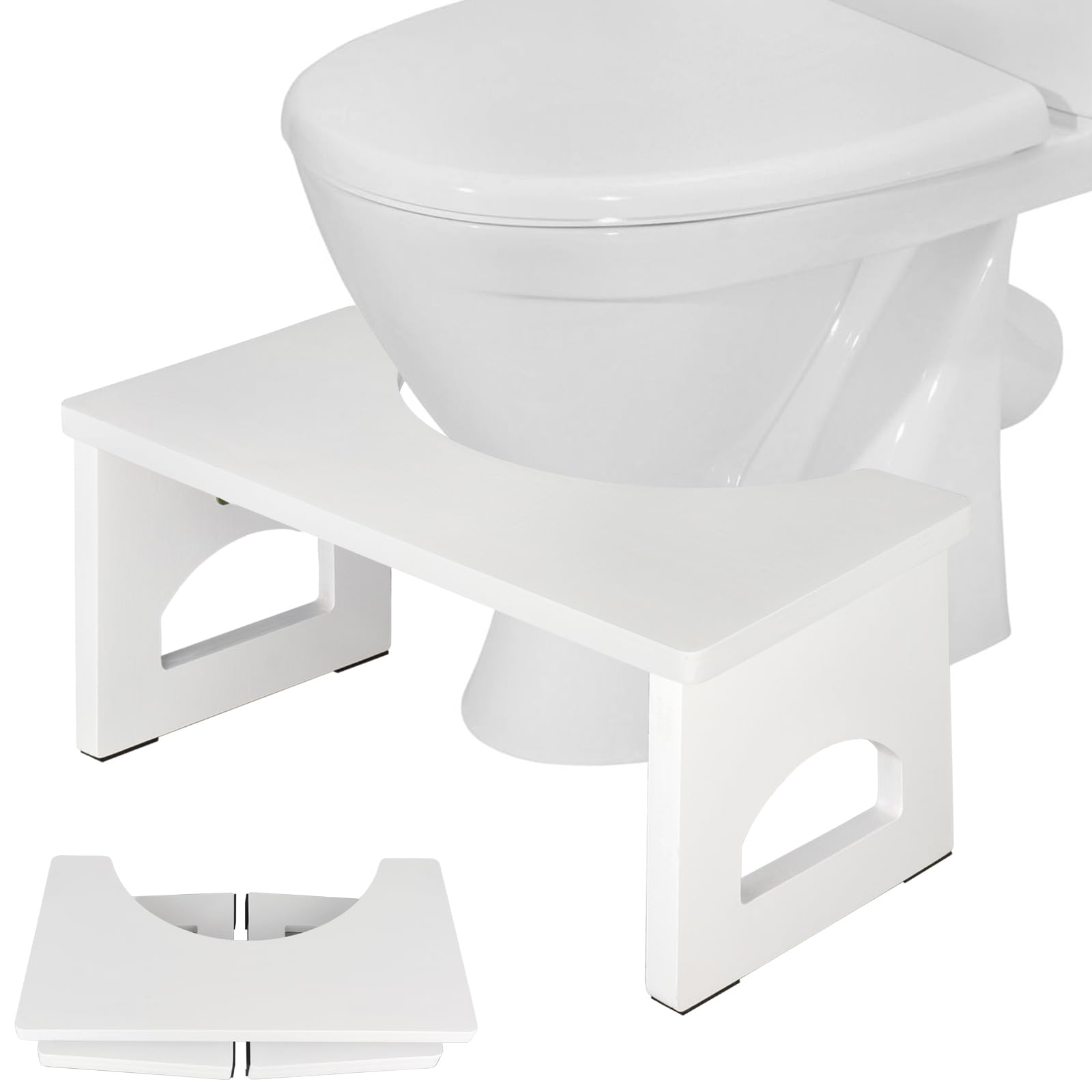 RayLove Toilet Stool, 7.5 Inch Toilet Stools, Portable Folding Wooden Toilet Poop Stool with Non-Slip Mat for Adults and Children etc, White