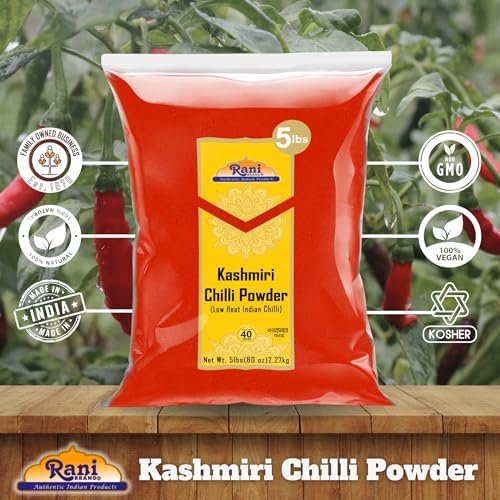 Rani Kashmiri Chilli Powder (Deggi Mirch, Low Heat) Indian Spice 80oz (5lbs) 2.27kg Bulk All Natural | Salt-Free | Kosher | Vegan | Gluten Friendly | Perfect for Deviled Eggs & Other Low Heat Dishes