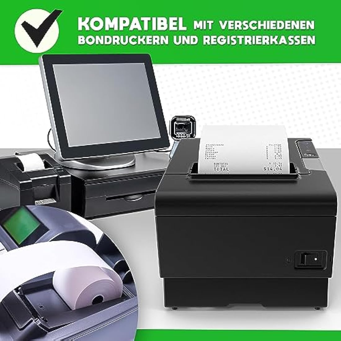 V1 Trade Thermal Rolls 80 mm x 80 m x 12 mm (Pack of 48) - Cash Register Rolls 80 mm Thermal for Cash Register - EC Rolls Made of Thermal Paper 42 g/m2 - Receipt Rolls Thermal 80 mm for Receipt