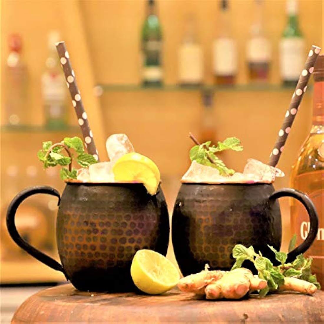 STAGLIFE 16 Oz Black Copper Cups Moscow Mule Mugs Set of 2, Pure Genuine Solid Copper Mugs for Moscow Mules Drinking, Hammered Real Copper Cup Mug Gifts for Men, Unlined