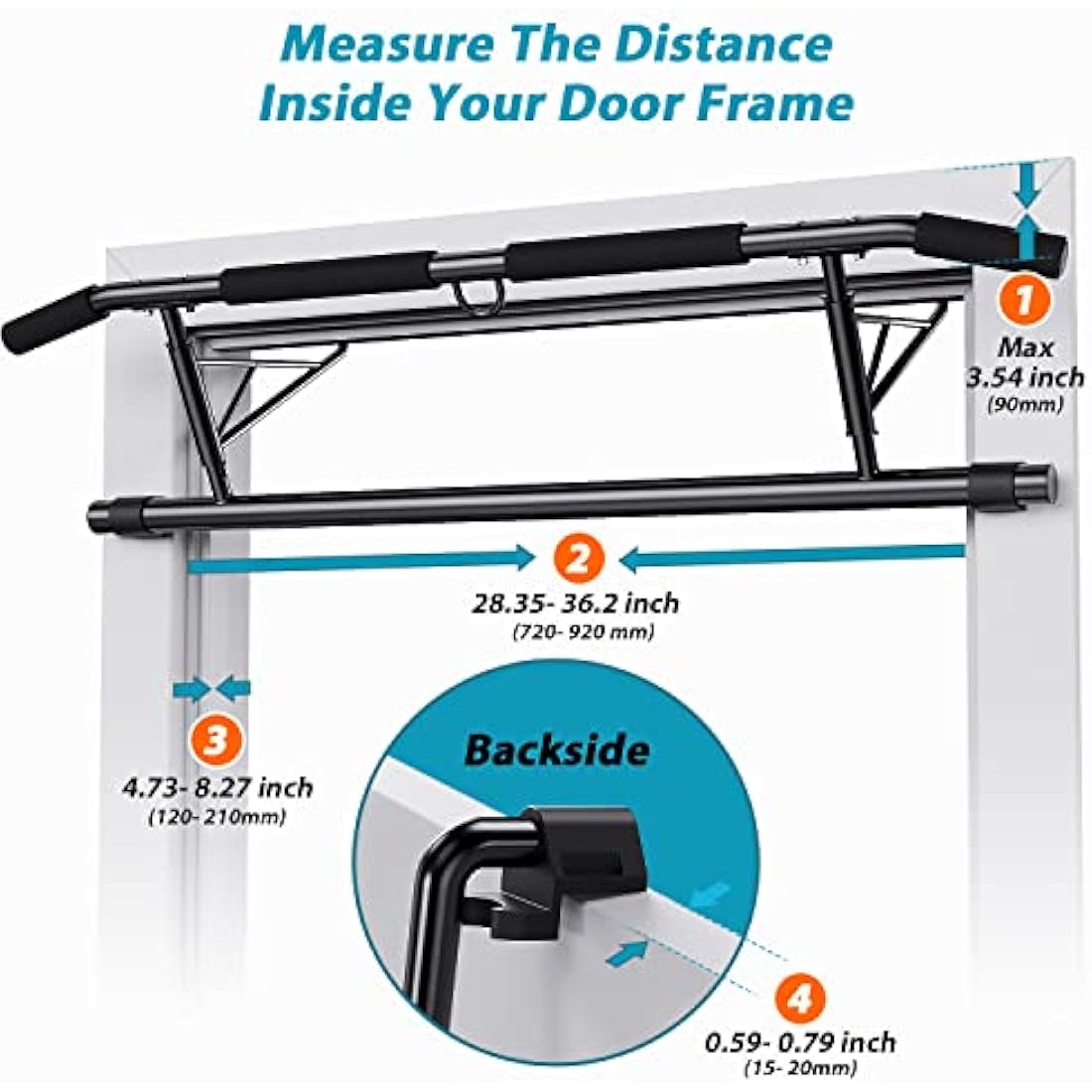 JX FITNESS Door Frame Pull up Bar Doorway Chin up Bar with Padded Handles Foldable for Home Gym, No Drilling