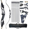 D&Q Takedown Recurve Bow and Arrow Set Adult Kit Archery Hunting Shooting Target Practice Competition Survival Longbow Package 30 35 40 45 lbs Right Handed with Bow Case Stringer Arrow Quiver