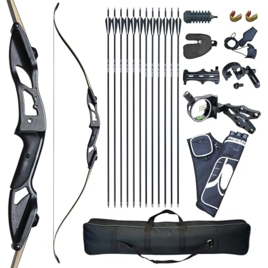 D&Q Takedown Recurve Bow and Arrow Set Adult Kit Archery Hunting Shooting Target Practice Competition Survival Longbow Package 30 35 40 45 lbs Right Handed with Bow Case Stringer Arrow Quiver