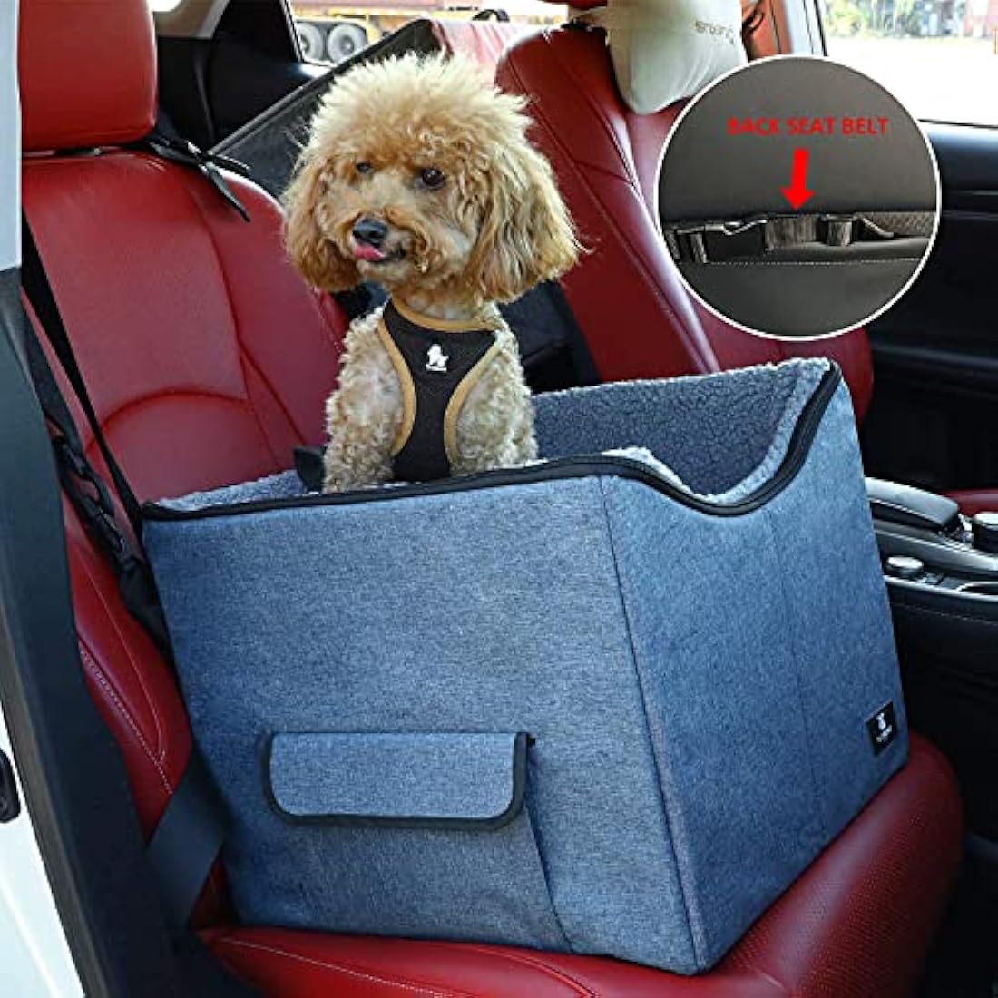 X-ZONE PET Dog Booster Car Seat/Pet Bed at Home, with Pockets and Carrying case，Easy Storage and Portable（Medium, Blue