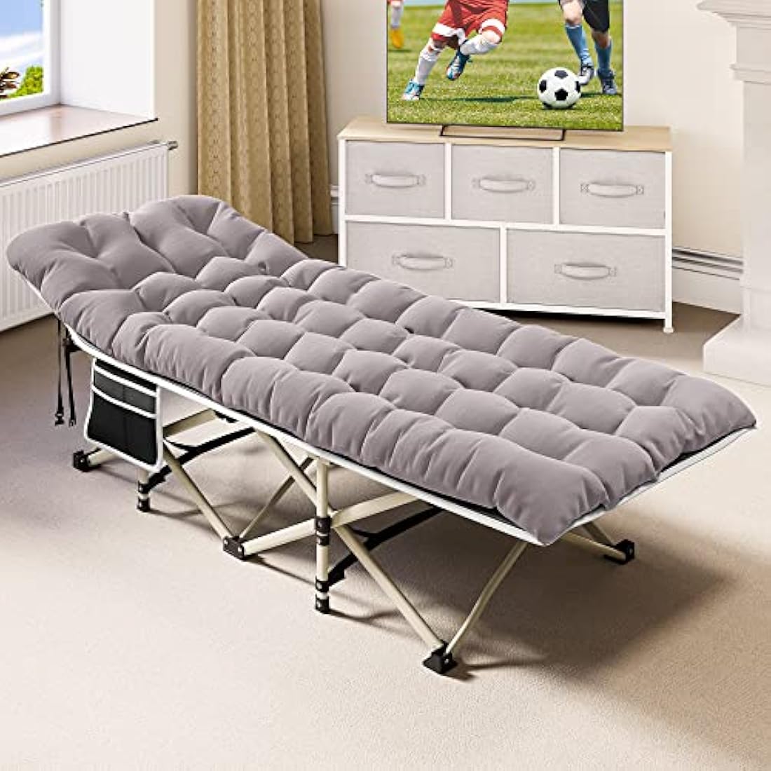 YITAHOME Folding Camping Bed, 28" Extra Wide Heavy Duty Portable Camp Bed, Comfortable Sleeping Cots with 280kg Capacity for Travel/Office/Outdoor, Grey